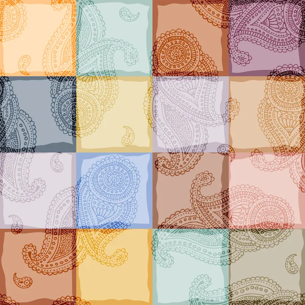 Paisley sobre fondo de retazos . — Vector de stock