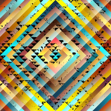 Grunge black triangles pattern on yellow symmetric background. clipart