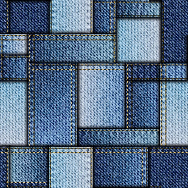 Patchwork of denim fabric. — Stock Vector