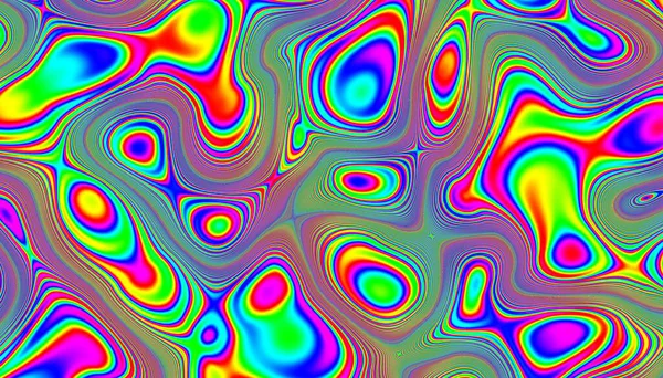 Psychedelic rainbow ridged topological map pattern background texture. Trippy hippy abstract wavy swirls dopamine dressing style fashion motif. Bright colorful neon retro wallpaper backdrop
