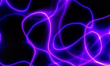 Neon ışık dalgalı çizgi döngüsü arka planının soyut ve kusursuz döngülü animasyonu, siyah arkaplanda rastgele hareket eden lazerler ve çizgiler. 4K video döngüsü. Boşluk. 3d canlandırma