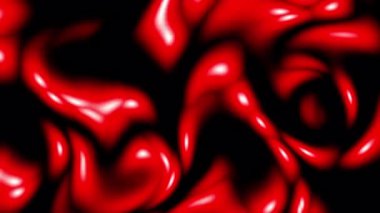 3d video animasyonu sürreal kırmızı organik soyut şekiller heykel kıvrımlı, dalgalı organik çizgiler siyah arkaplan üzerinde formlar