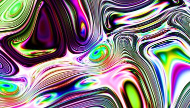 Psychedelic rainbow ridged topological map pattern background texture. Trippy hippy abstract wavy swirls dopamine dressing style fashion motif. Bright colorful neon retro wallpaper backdrop