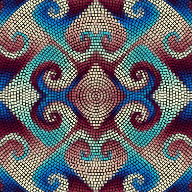 Parlak, soyut, kusursuz mozaik desen. Vektör arkaplanı. Sonsuz doku. Seramik kiremit parçaları.