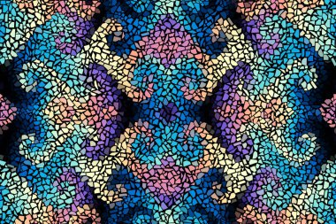 Parlak, soyut, kusursuz mozaik desen. Vektör arkaplanı. Sonsuz doku. Seramik kiremit parçaları.