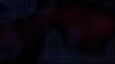 Merhaba teknolojik hareketli arka plan, koyu arkaplanda mavi ve kırmızı yanıp sönen noktalar soyut mavi ve kırmızı noktalar ve ızgara 4K. Siyah yarım ton arkaplan