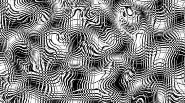 Siyah ve beyaz renkli animasyon kiremitleri olan geometrik desen. Düz geçmişe dönük basit hareket grafik döngü animasyonu