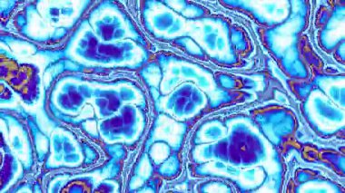 Mavi ve altın renkli mermer boya dalgaları hareket halinde. Psikedelik döngü arkaplanı