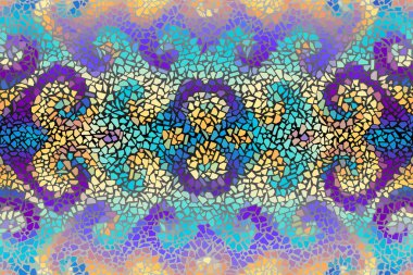 Parlak, soyut, kusursuz mozaik desen. Vektör arkaplanı. Sonsuz doku. Seramik kiremit parçaları.