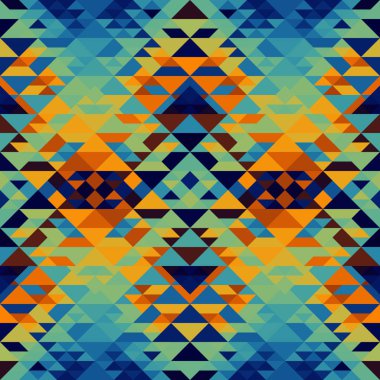 Sembol çizgileriyle etnik stil kusursuz desen. Amerikan yerlilerinin süsleme geçmişi. Kabile motifi. Renkli mozaik