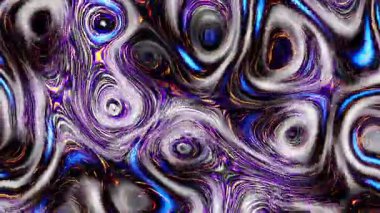 Yansıtıcı soyut arkaplan, 3D görünüm, holografik folyo, sıvı benzin yüzeyi, dalgalar, metalik yansıma, ezoterik aura, psikedelik animasyon, dikişsiz döngü 4k