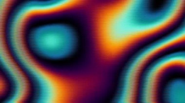 Canlı VHS tarzı gökkuşağı gökkuşağı mavisi beyaz pisikedelik kumlu gradyan renk akışı dalgası siyah arka planda, müzik kapağı dans partisi poster tasarımı. Retro Renkleri