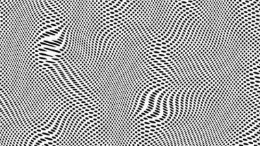 Yarım tonluk noktalı hareketli, kusursuz döngülü arka plan. Siyah arkaplana karşı beyaz noktaların hareketli ızgarası, gradyan etkisi