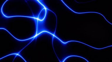 Mavi enerji parlayan sihirli çizgiler enerji parçacıklarından gelen ışık demetleriyle yüksek teknolojiyi hizaya getiriyor. Soyut arkaplan. Yüksek kaliteli 4k video