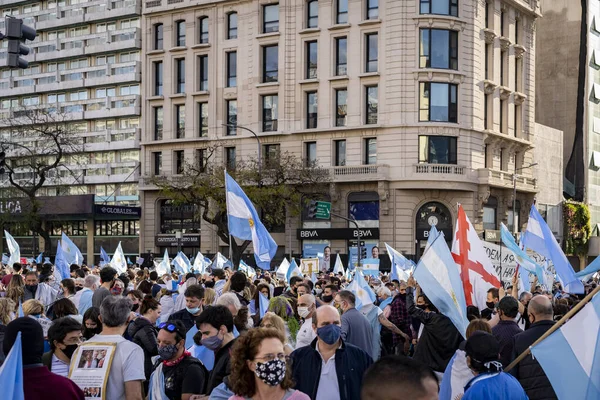 Buenos Aires Argentina 2020 Pessoas Que Protestam Contra Quarentena Política — Fotografia de Stock