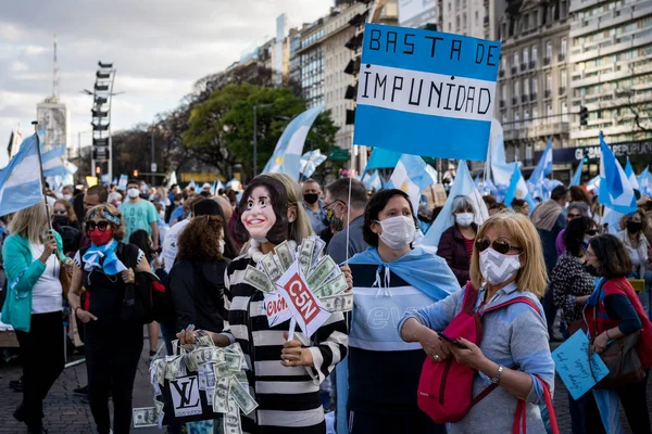 Buenos Aires Argentina 2020 Folk Protesterar Mot Karantänen Och Regeringens — Stockfoto