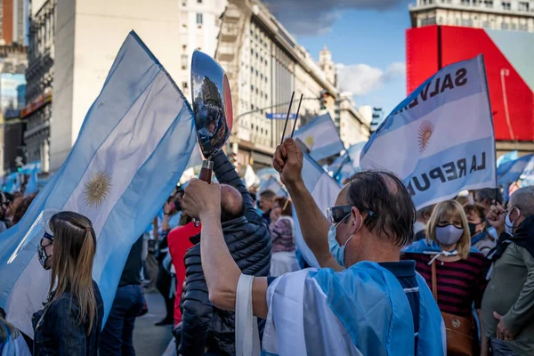 阿根廷布宜诺斯艾利斯 2020年12月10日 抗议检疫和政府政治的民众 — 图库照片