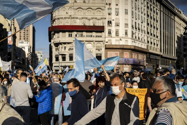 Buenos Aires Argentyna 2020 Ludzie Protestujący Przeciwko Kwarantannie Polityce Rządu — Zdjęcie stockowe