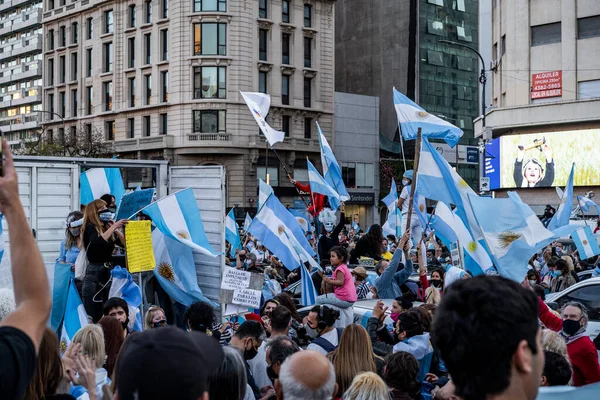 Buenos Aires Argentina 2020 Pessoas Que Protestam Contra Quarentena Política — Fotografia de Stock