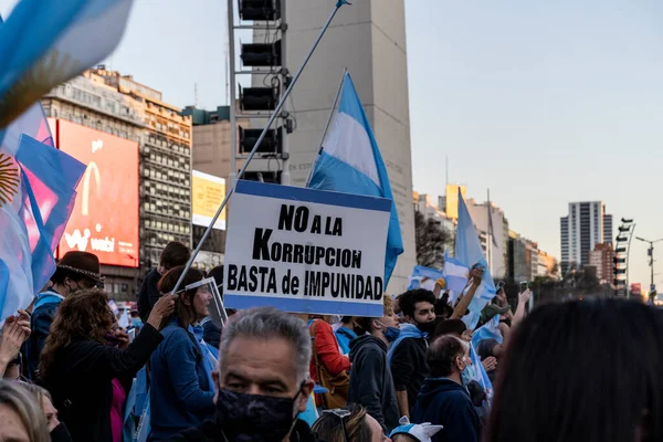 ブエノスアイレス アルゼンチン 2020年10月12日 検疫と政府の政治に抗議する人々 — ストック写真