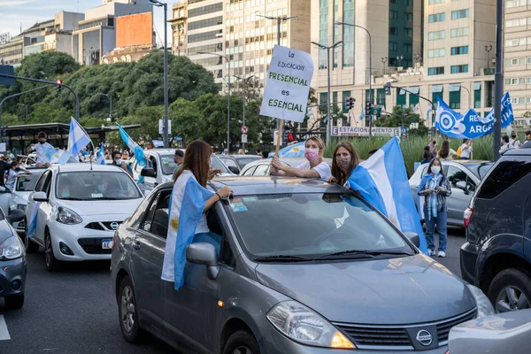 Buenos Aires Argentinië April 2021 Mensen Protesteren Tegen Sluiting Van — Stockfoto