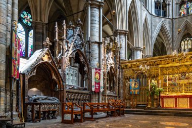 Londra, Birleşik Krallık - 19 Mayıs 2025: Westminster Abbey 'deki ünlü kraliyet mabedi ve unesco dünya mirası sahası