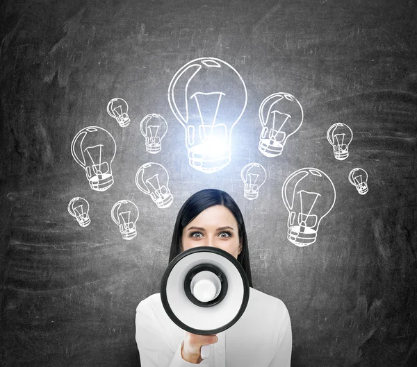 Woman with loudspeaker — Stock Photo, Image