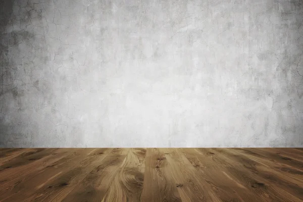 Brown wooden floor, concrete wall. — Stock Photo, Image