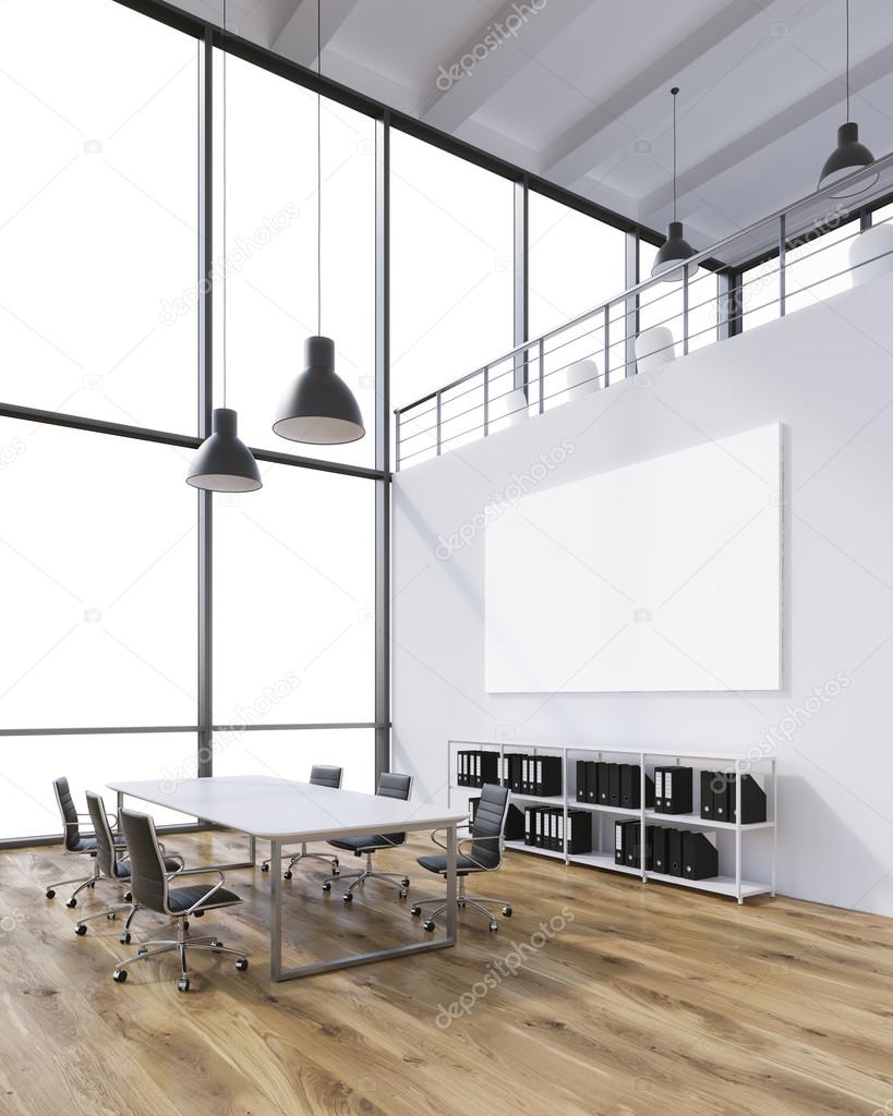 Meeting room with blank poster