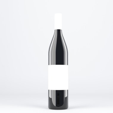 Wine bottle, blank labels on it. Dark glass.