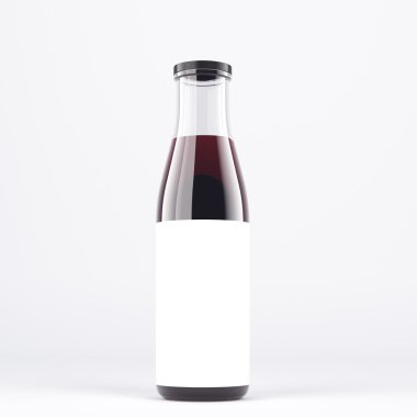 Wine bottle with wide neck, blank label on it. White glass.