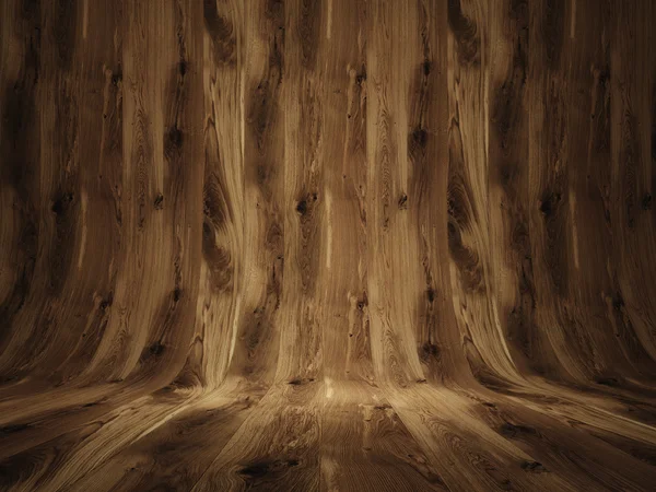 Superfície de madeira escura com curva. Conceito de decoração. Renderização 3D — Fotografia de Stock