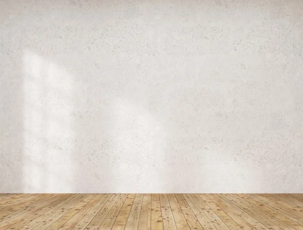 Concrete wall, wooden floor. Concept of empty space. Mock up. 3D render — Stock Photo, Image