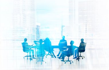 Businesspeople meeting double exposure clipart