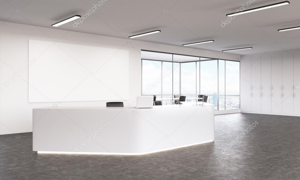 Download Interior Design With White Reception Area And Blank Canvas Mock Up 3d Rendering Royalty Free Photo Stock Image By C Denisismagilov 106686408