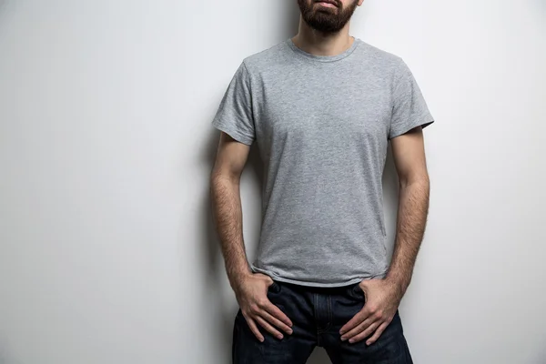 Male body grey t-shirt — Stock Photo, Image