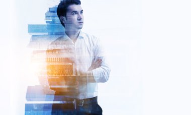 İzole iş adamı çift pozlama