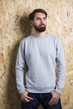 Sakallı adam gri sweatshirt