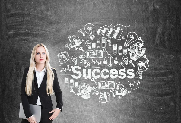 Success concept businessowoman with sketch — Stock Photo, Image