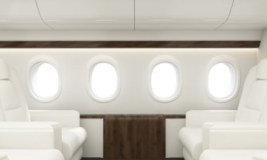 Beyaz uçak iç dört kabinlerin. 3D render