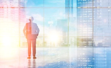 İşadamı siluet çift pozlama