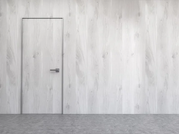 Grey wooden wall with door — Stock Photo, Image