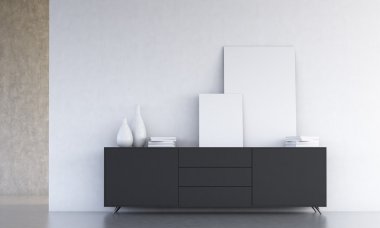 Çerçeveler ile siyah dolap