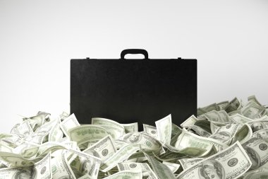 Bavulun etrafında dolar banknotlar