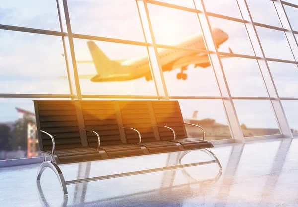 Aeropuerto interior con avión —  Fotos de Stock