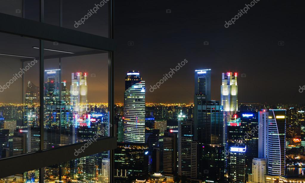 Balcony With Illuminated Singapore View Stock Photo By C Denisismagilov