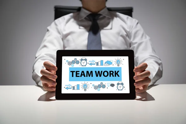 Teamwork sketch on tablet — Stock Photo, Image