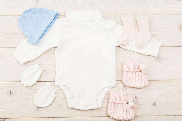 Baby stuff on wooden table — Stock Photo, Image