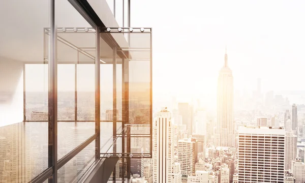 Balcony on sunlit NY background — Stock Photo, Image