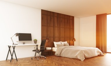 Bilgisayarile güneşli yatak odası